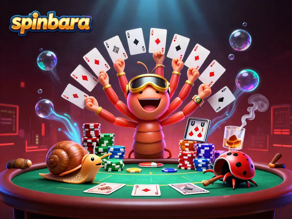 Spinbara millipede dealer showcases a thrilling poker game with vibrant casino elements.